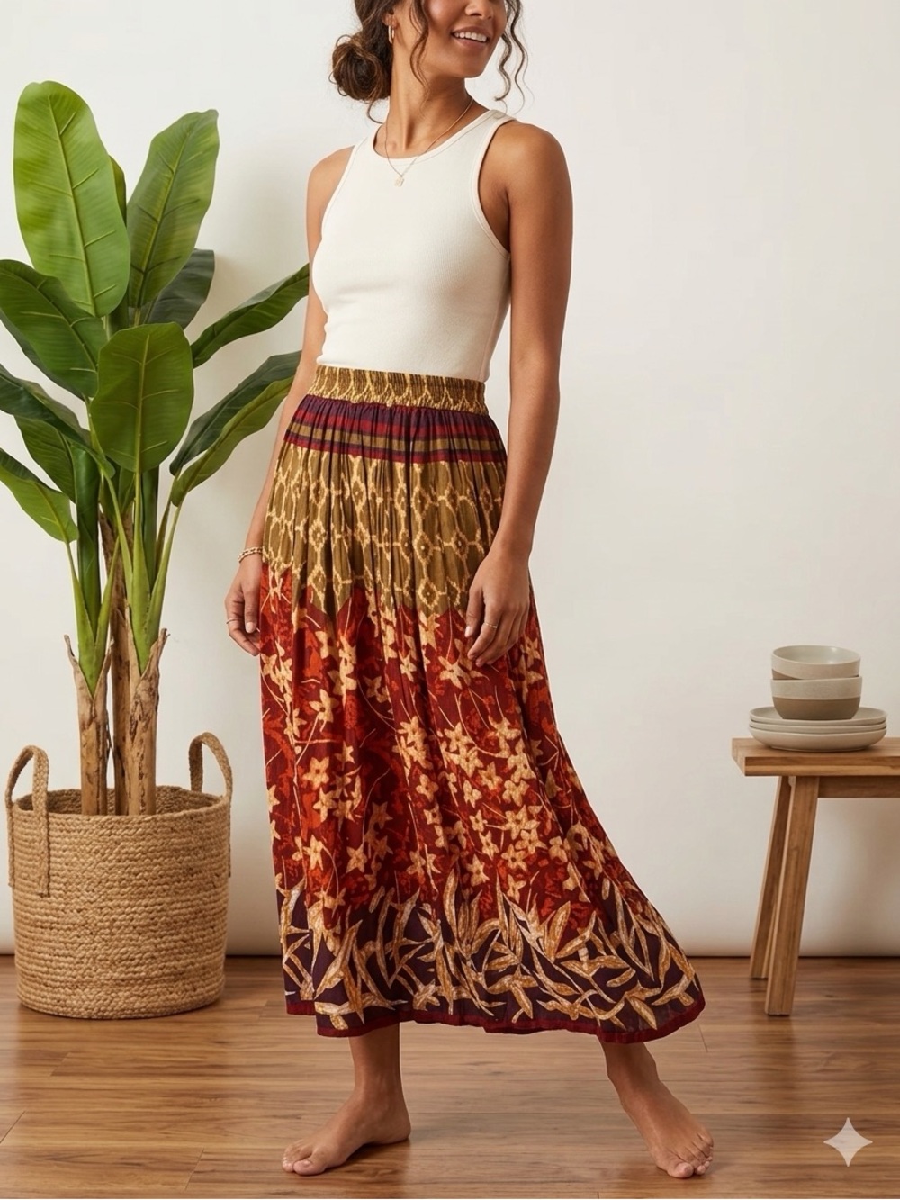 Rare Reversible Bohemian 100% Cotton Maxi Skirt with French Seams. Size S/M
